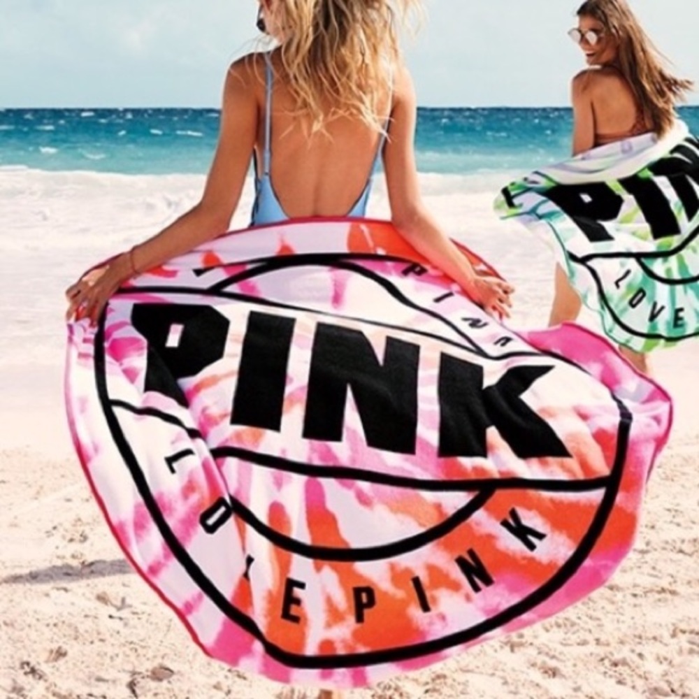 🥳SALE💕VS PINK ROUND BEACH TOWEL TIE DYE PINK - Picture 2 of 4